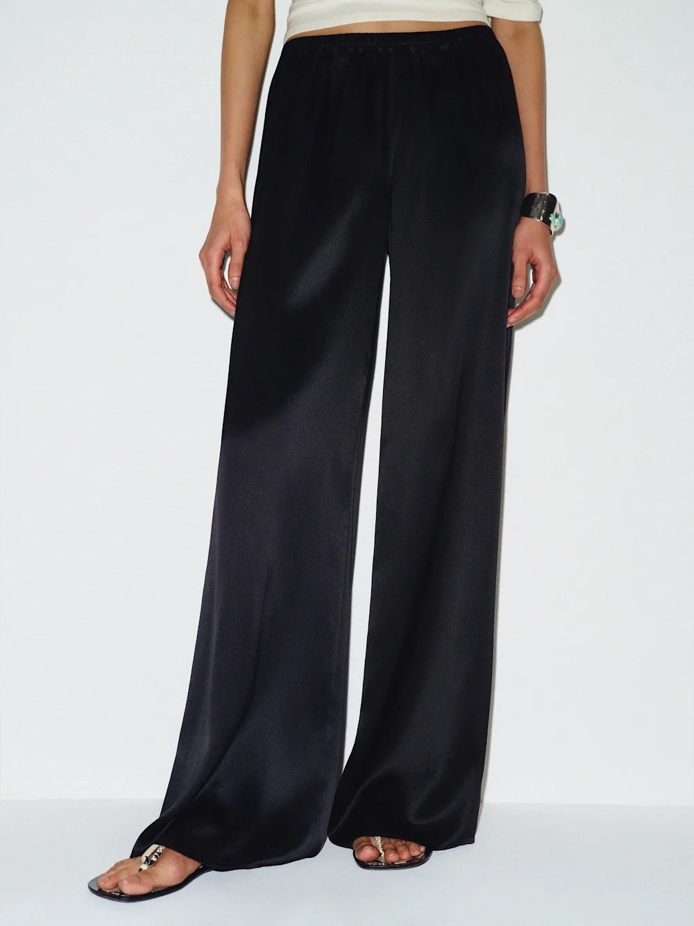 NWOT Reformation Celine Black Large Low Rise Silk Wide Leg Pant